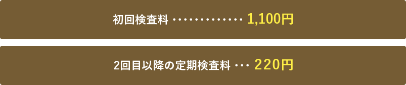 初回検査料 1,100円　2回目以降の定期検査料 220円